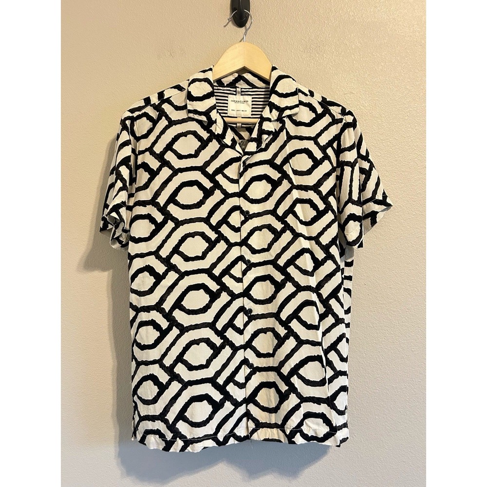 Denim And Flowers Short Sleeve Button Down Men's Printed Small